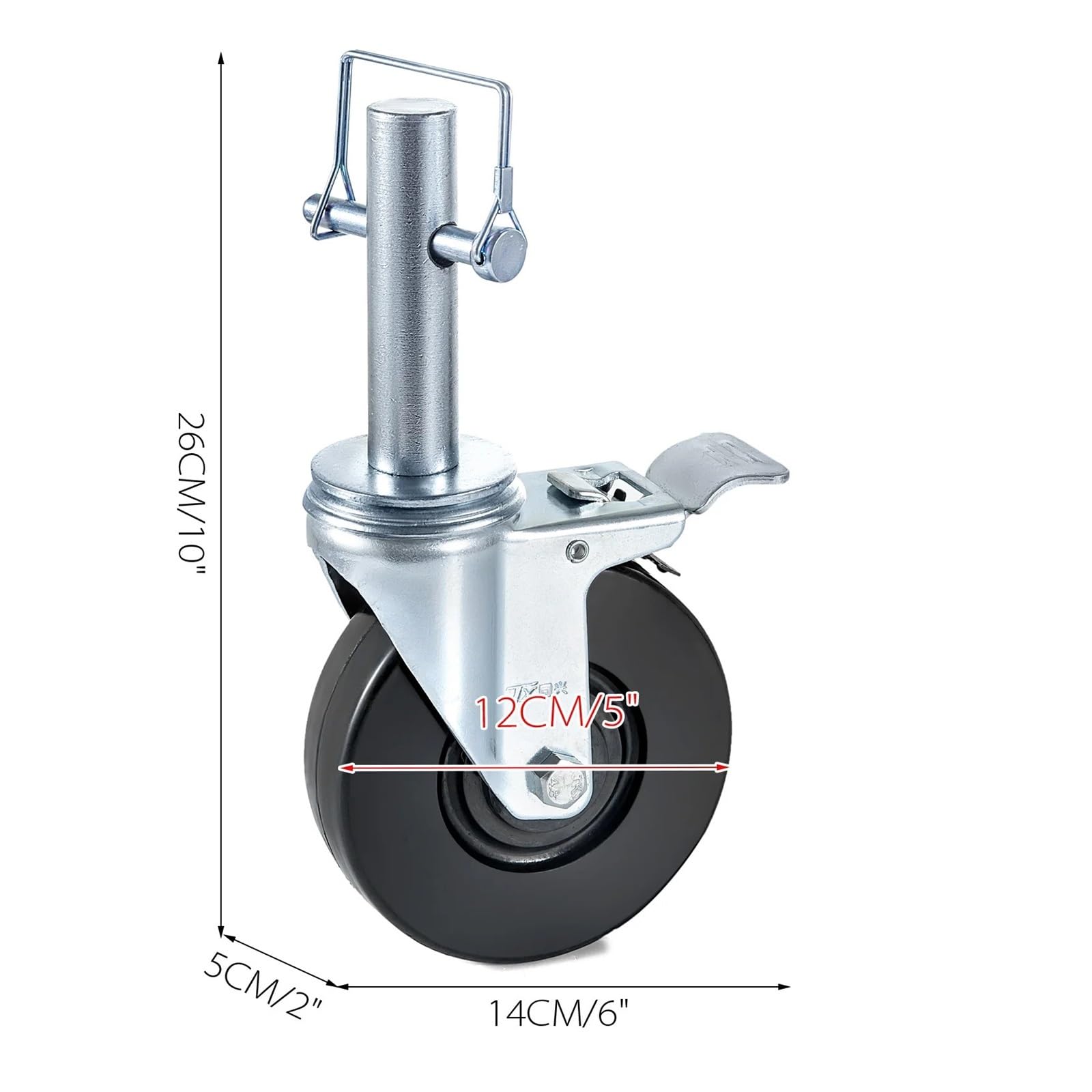 Confezione da 4 ruote girevoli for impalcature da 5 pollici for impieghi gravosi con doppio freno di bloccaggio - Capacità 1120 libbre, stelo 1x4