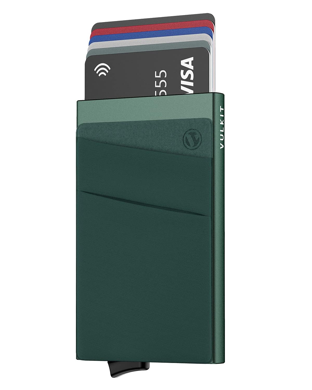 VULKIT Card Holder with Money Pocket Pop Up Wallet RFID Blocking Slim Metal Bank Card Case Holds
