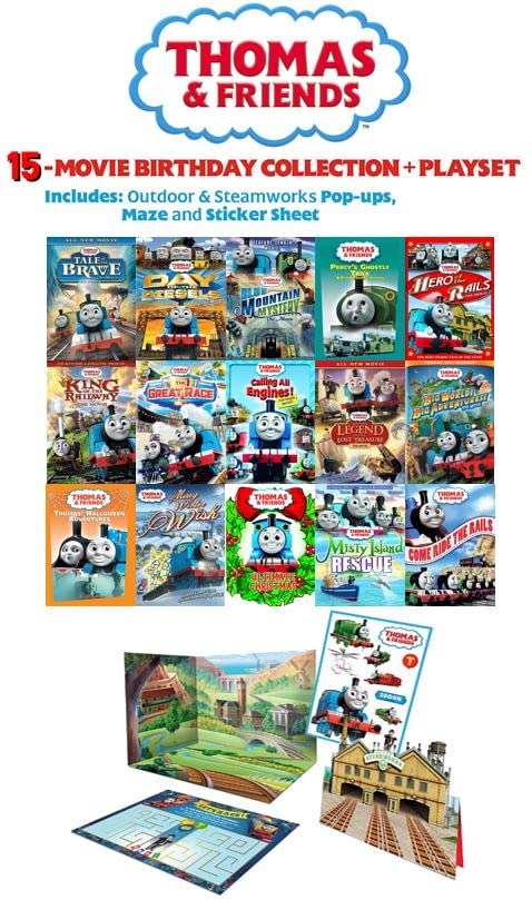 Thomas the Tank & Friends: 15 Volume Collection + Playset: Tale of the Brave / Day of the Diesels / Blue Mountain / Misty Island Rescue / Hero of the Rails / Calling All Engines / King of the Railway /Great Race / Sodor’s Lost Treasure + Many More