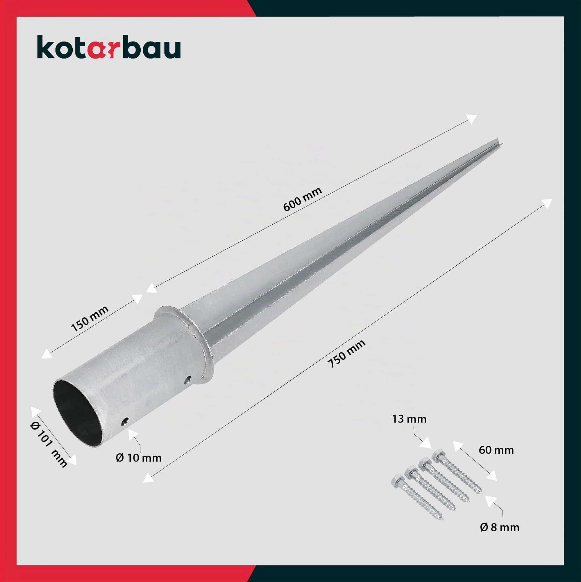 KOTARBAU® Lot de 4 Support Poteau Bois - ⌀ 100 mm - Support Poteau à Enfoncer - Acier Galvanisé - Argent - Pour Poteaux Bois Rond - Résistant à La Corrosion