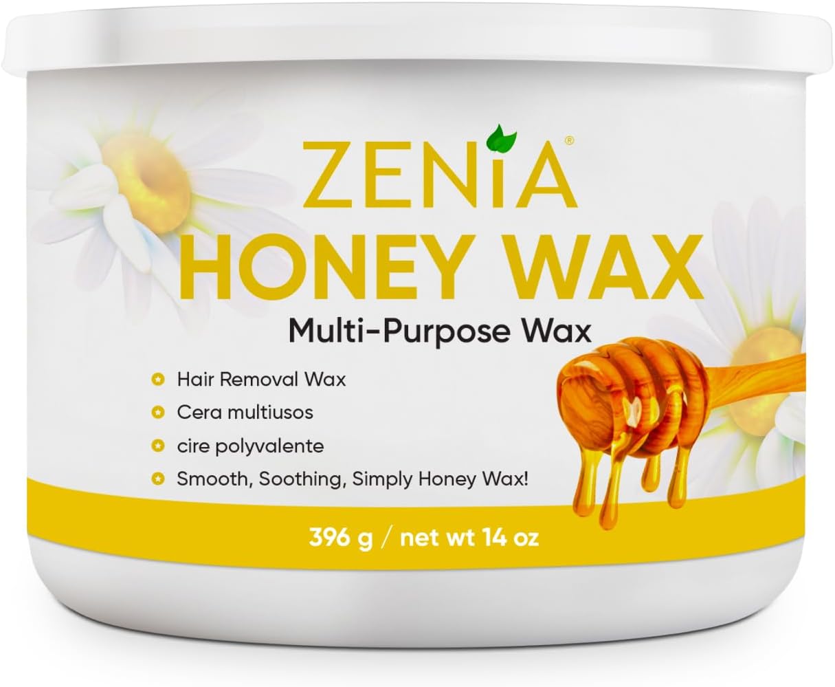 Zenia Honey Wax 14oz - Gentle Hair Removal Soft Wax for All Skin Types - Perfect for Full-Body Use Including Legs, Arms, Bikini, and Face