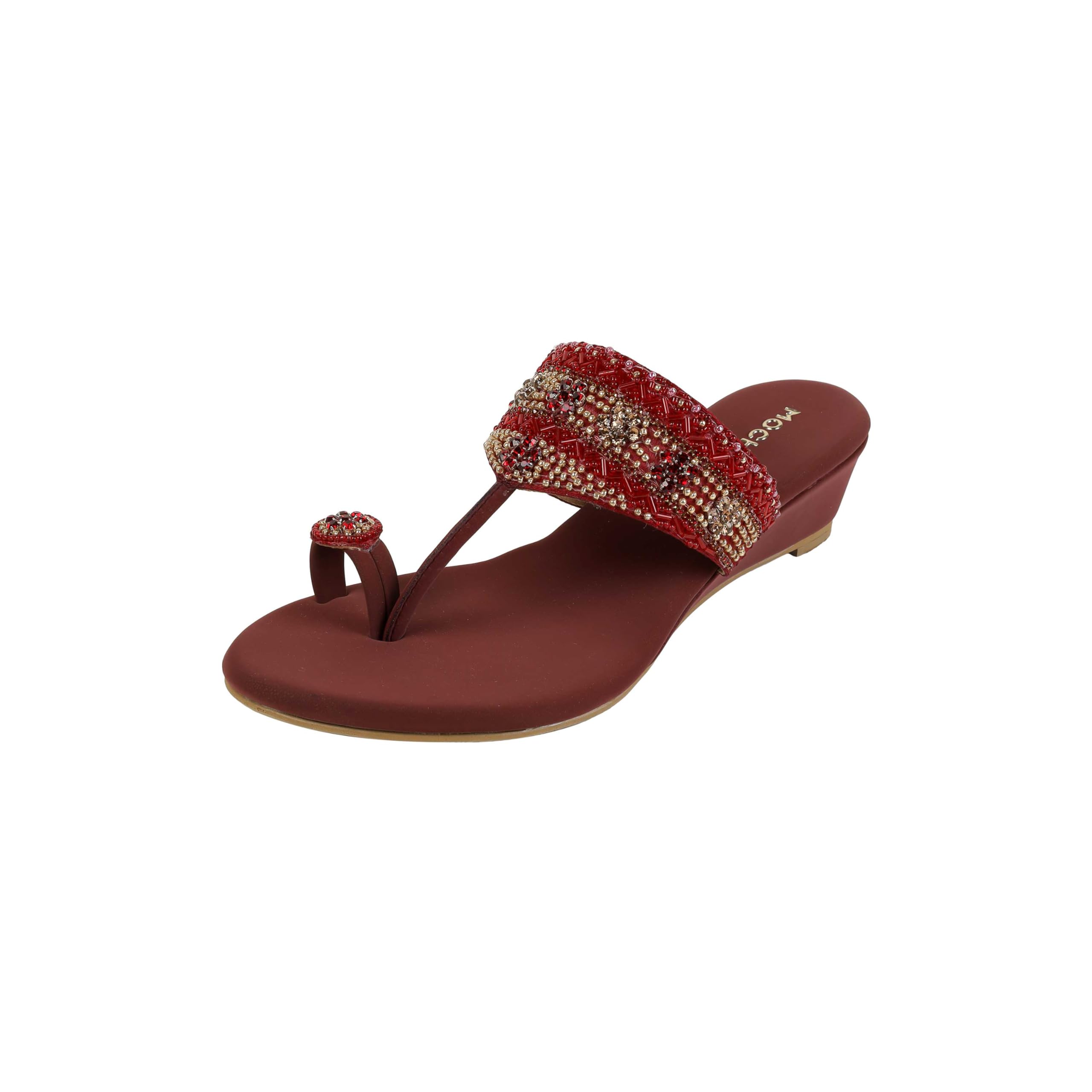 mochi Women's Maroon Open Ethnic - Kolhapuris with Wedges-picture-10
