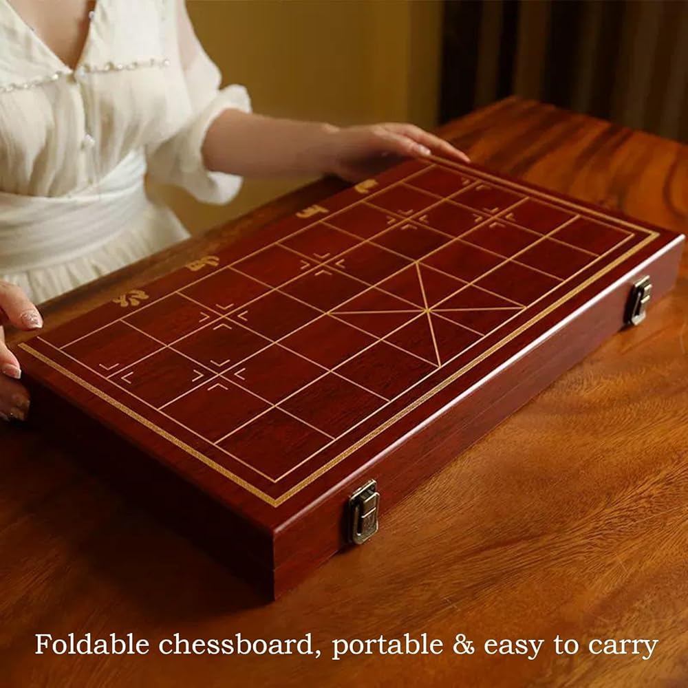 Jeu d'échecs Chinois Xiangqi Portable en Bois de hêtre avec Plateau Pliable en Bois, Jeu de stratégie de Table for 2 Joueurs for Adolescents, Adultes et Famille of(Size:3.8cm/1.5in)