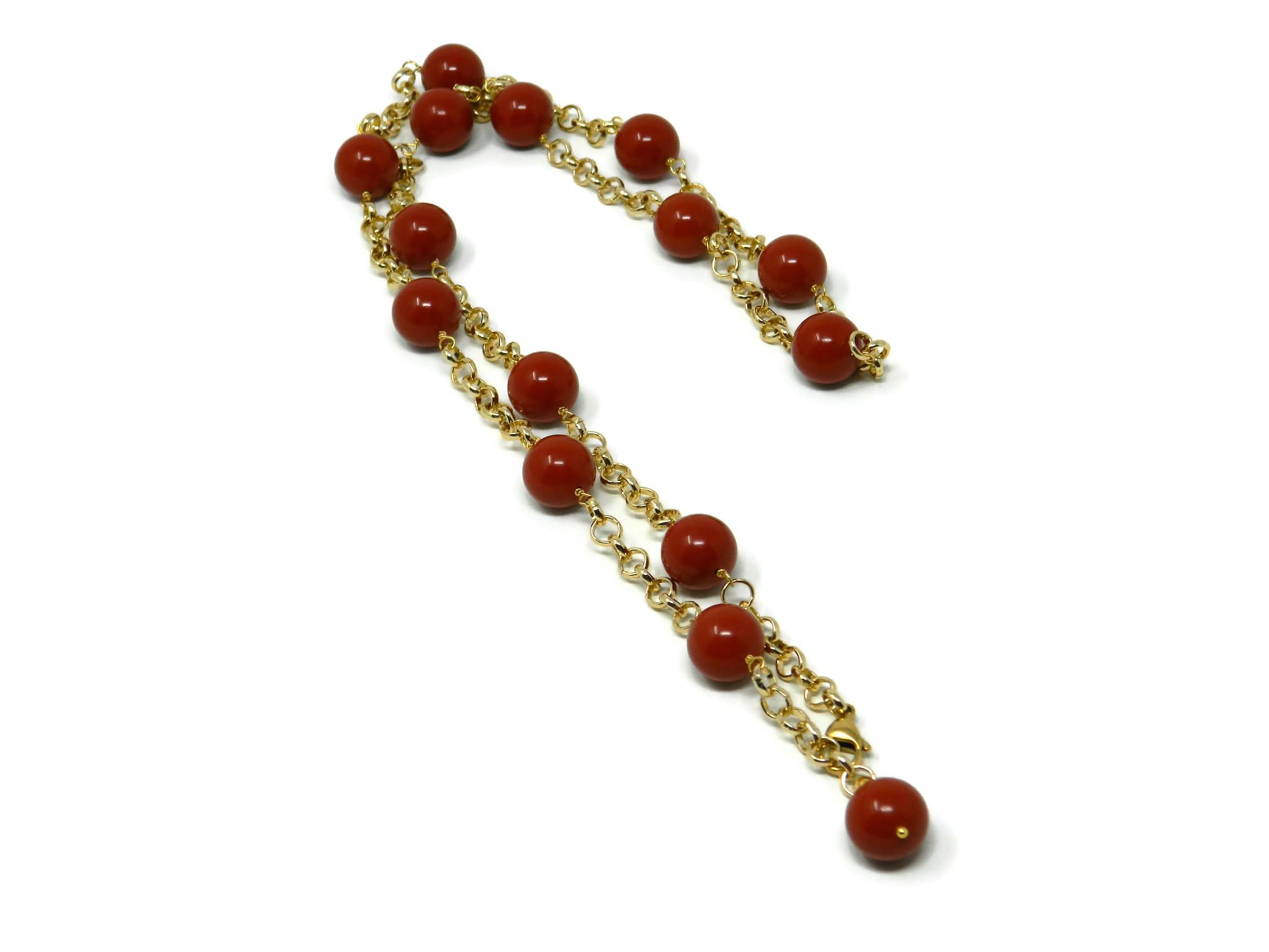 Collana Lunga Donna in Pasta di Corallo Rosso Sardegna – Catena Dorata 87 cm – Handmade in Italia – Anallergica – DodiGioielli