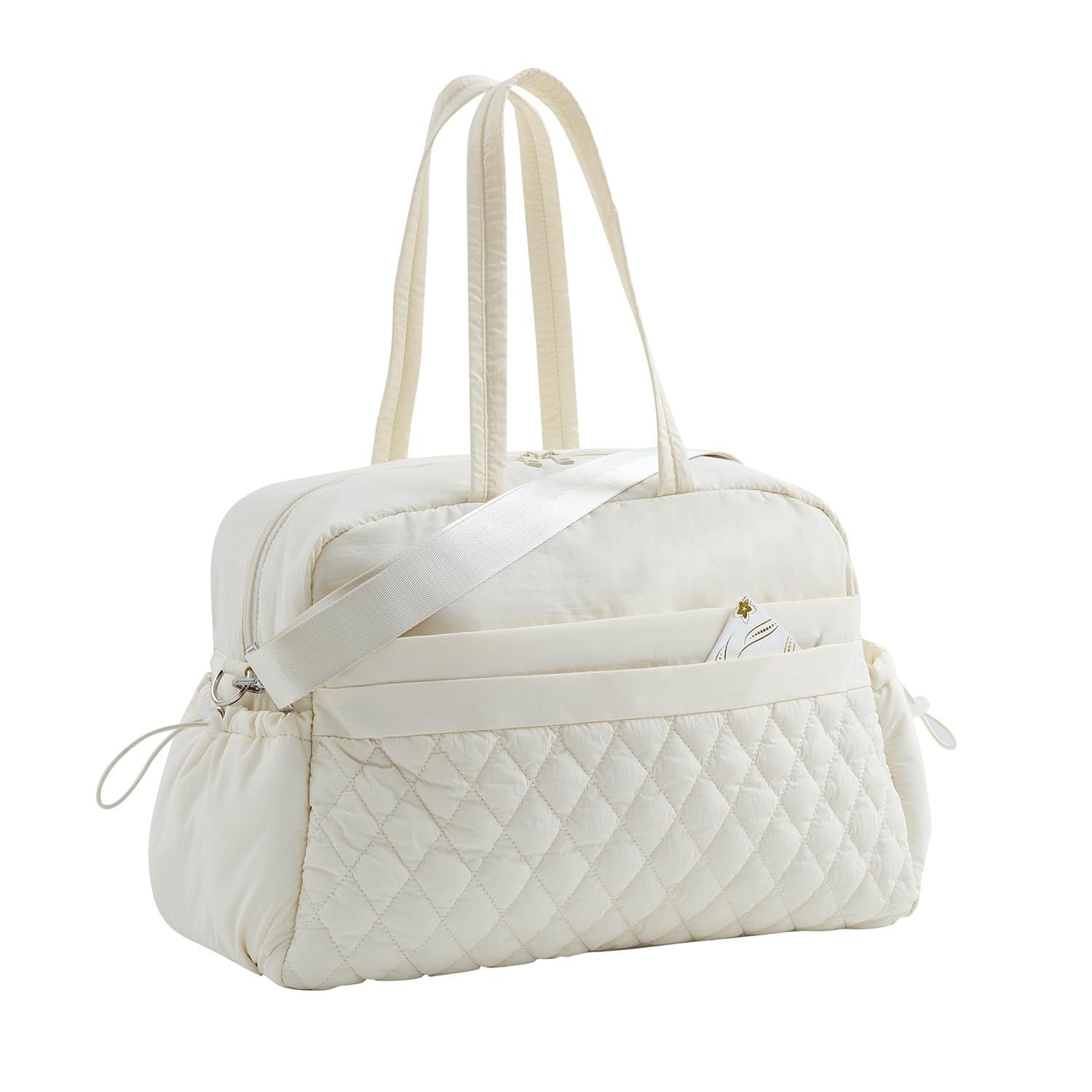 Travel Duffle Bag Gym Bag for Women, Small Gym Tote Bag Puffer Carry On Bag, Weekender Overnight Bags for Women with Wet Pocket, Personal Item Travel Bag for Travel, Sports, Hospital, Beige