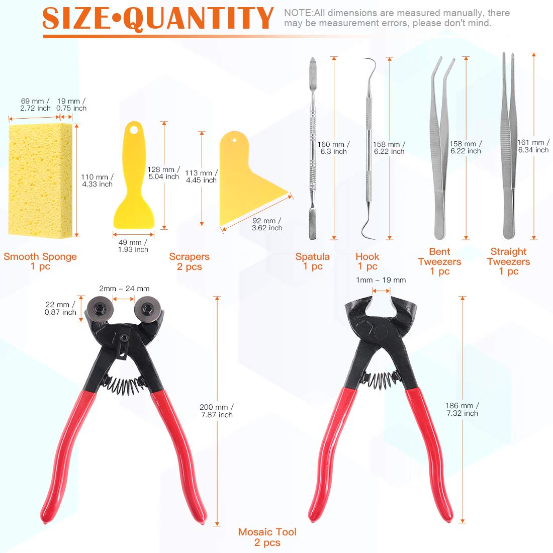 Rustark Kit de 9 pinces à carrelage de mosaïque haute dureté, 1 pince à verre à roulettes et 1 pince de coupe livrée avec 7 outils de mosaïque pour artisanat et décoration d'intérieur