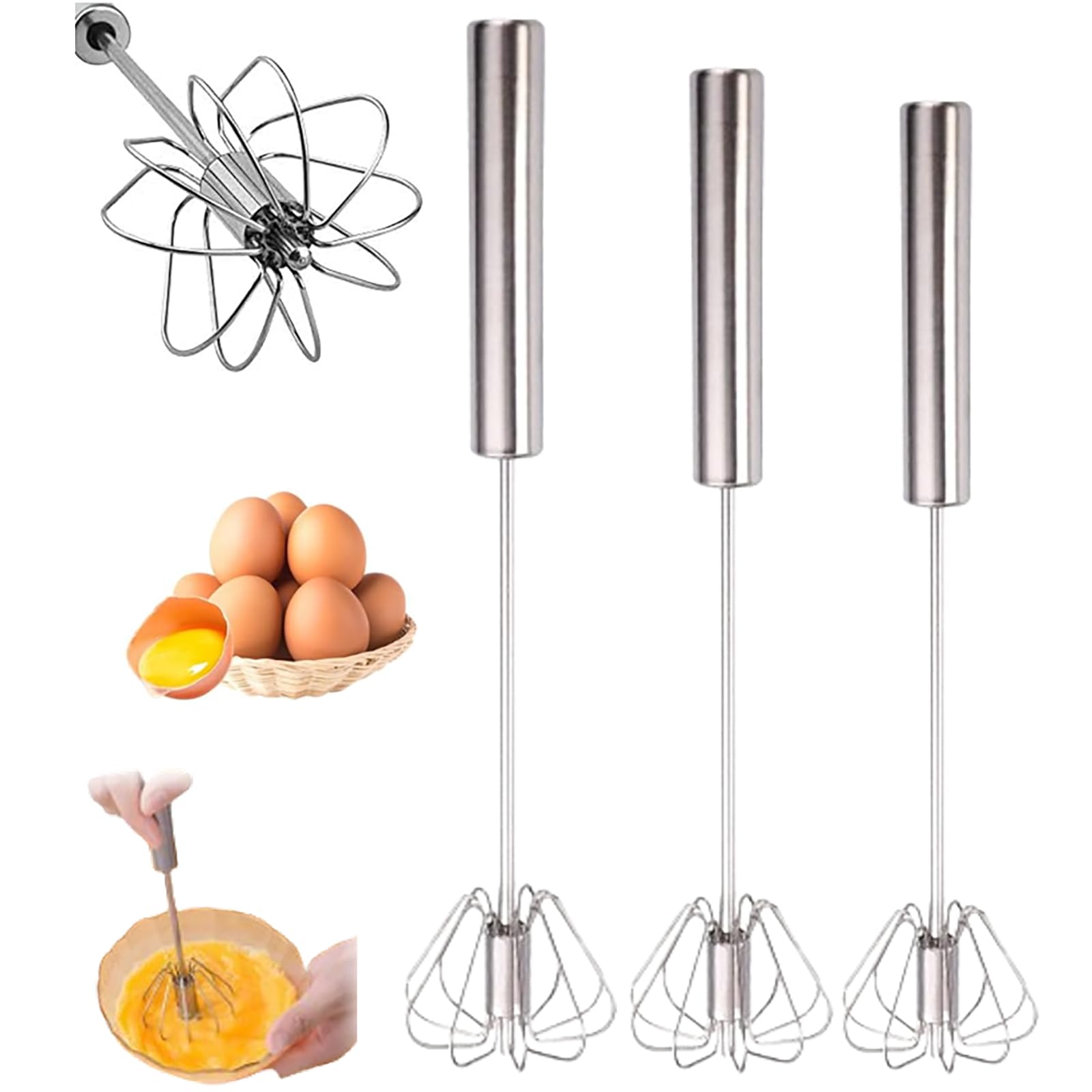 Stainless Steel Semi-automatic Egg Whisk, 2026 Upgrade Hand Mixer Whisk Stainless Steel Egg Whisk Hand Push Rotary Whisk Blender for Cooking Kitchen