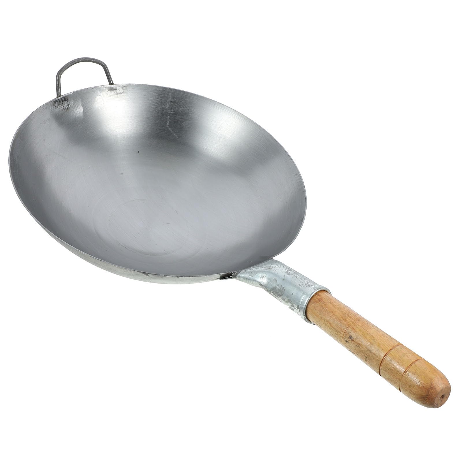 VALICLUD Wok in Ferro Spesso Manico in Legno, Padella Wok Antiaderente Adatta a Cucina a Gas, per Cottura e Barbecue, Mantiene Calore