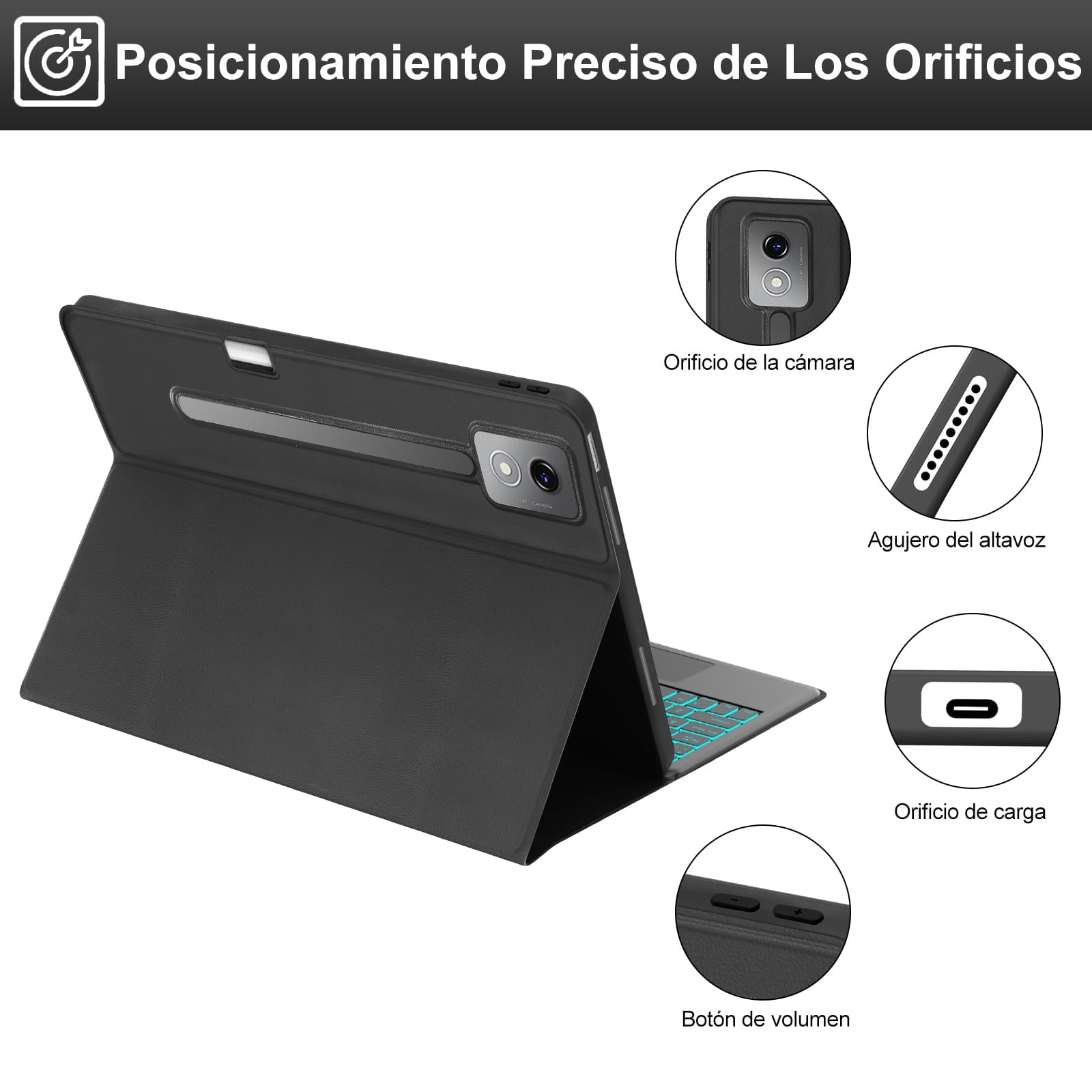 Funda Teclado con Trackpad para Lenovo Idea Tab Pro 12.7 Pulgadas, Español Ñ Teclado Bluetooth Desmontable con Retroiluminación de 7 Colores y Trackpad para Lenovo Idea Tab Pro 2025 12.7", Negro