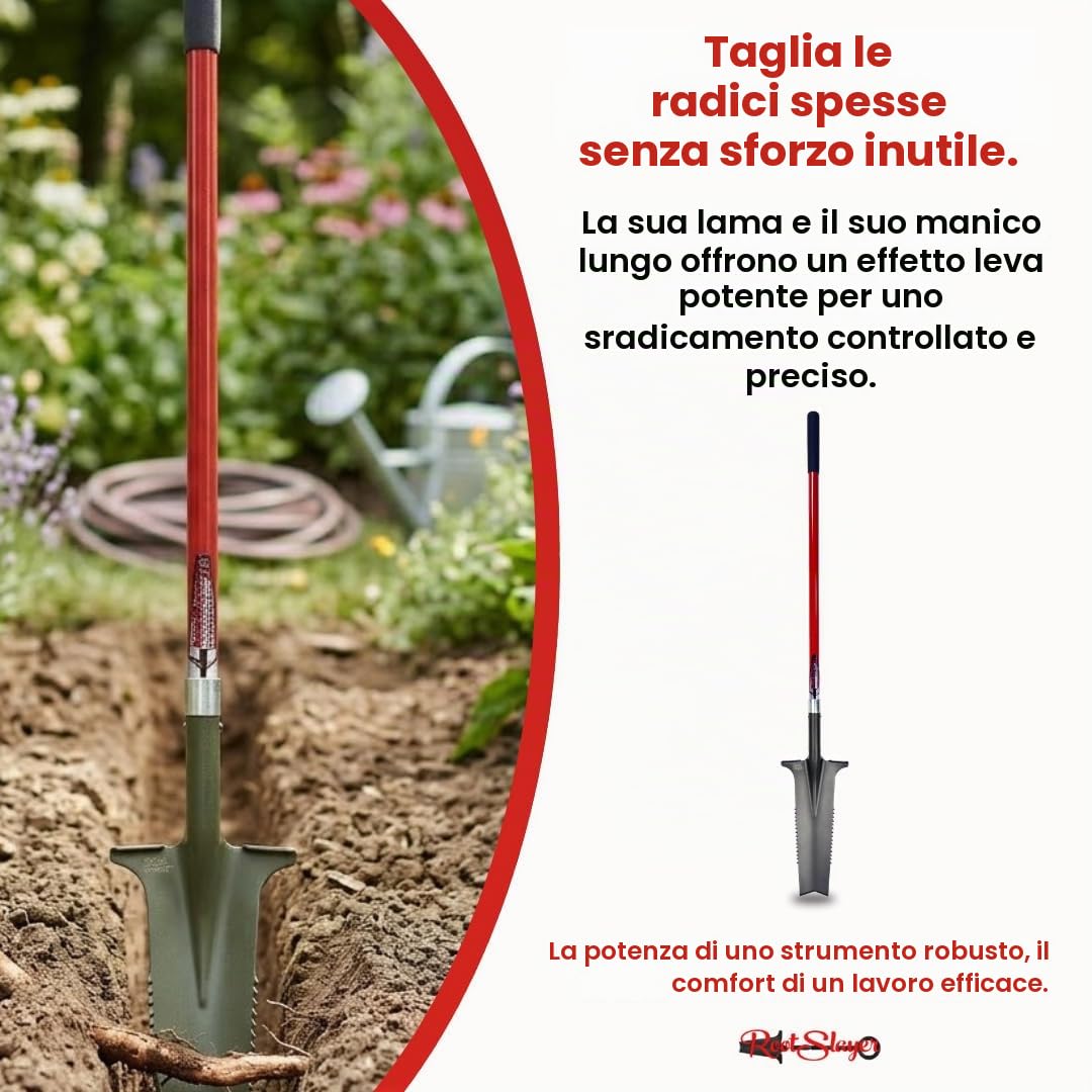 Vanga da drenaggio a manico XL – ROOTSLAYER – Venteo – Lama a V rovesciata – Denti ultra affilati in acciaio al carbonio