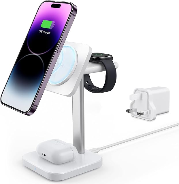 ESR HaloLock 3-in-1 Watch Wireless Charging Set, Magnetic Wireless Charging, Made for Apple Watch, Portable Charger, Fast Charging Compatible with iPhone 14/13/12 Series, AirPods Pro/3/2, White