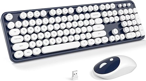 Miniatura 16 de MOFII Combo de teclado inalámbrico y mouse silencioso, delgado y compacto USB de 2.4 G, tamaño completo, lindo teclado de 110 teclas para PC, azul
