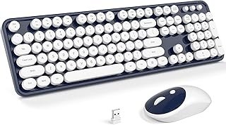 KNOWSQT Wireless Keyboard and Mouse Combo - DarkBlue-White Full-Sized 2.4 GHz 104 Keys Typewriter Keyboard, Flexible Round Keycap and Optical Mouse for Windows, Computer, PC, Laptop, Desktop, Mac