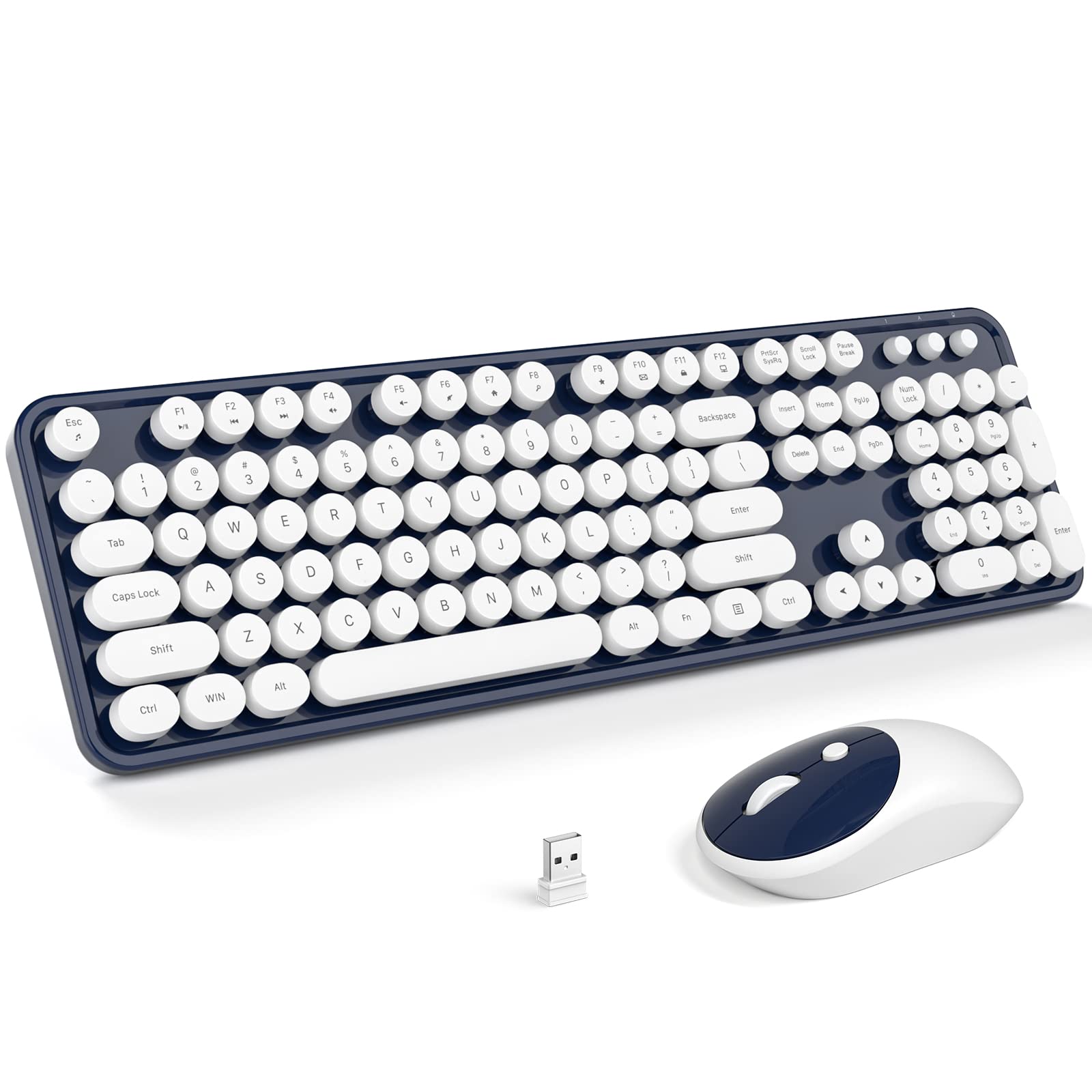 Photo 1 of Wireless Keyboard and Mouse, Typewriter Full Size Keyboard with Number Pad and 2 in 1 USB Connected Mouse for Windows 7/8/10, Laptop, Desktop, PC, Computer (Dark-Blue) Dark Blue