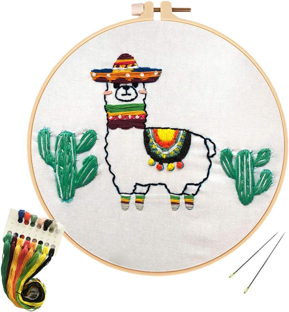 Louise Maelys Animal Embroidery Kit for Beginners Funny Cross Stitch Kit with Llama Cactus Pattern Adults Craft Projects