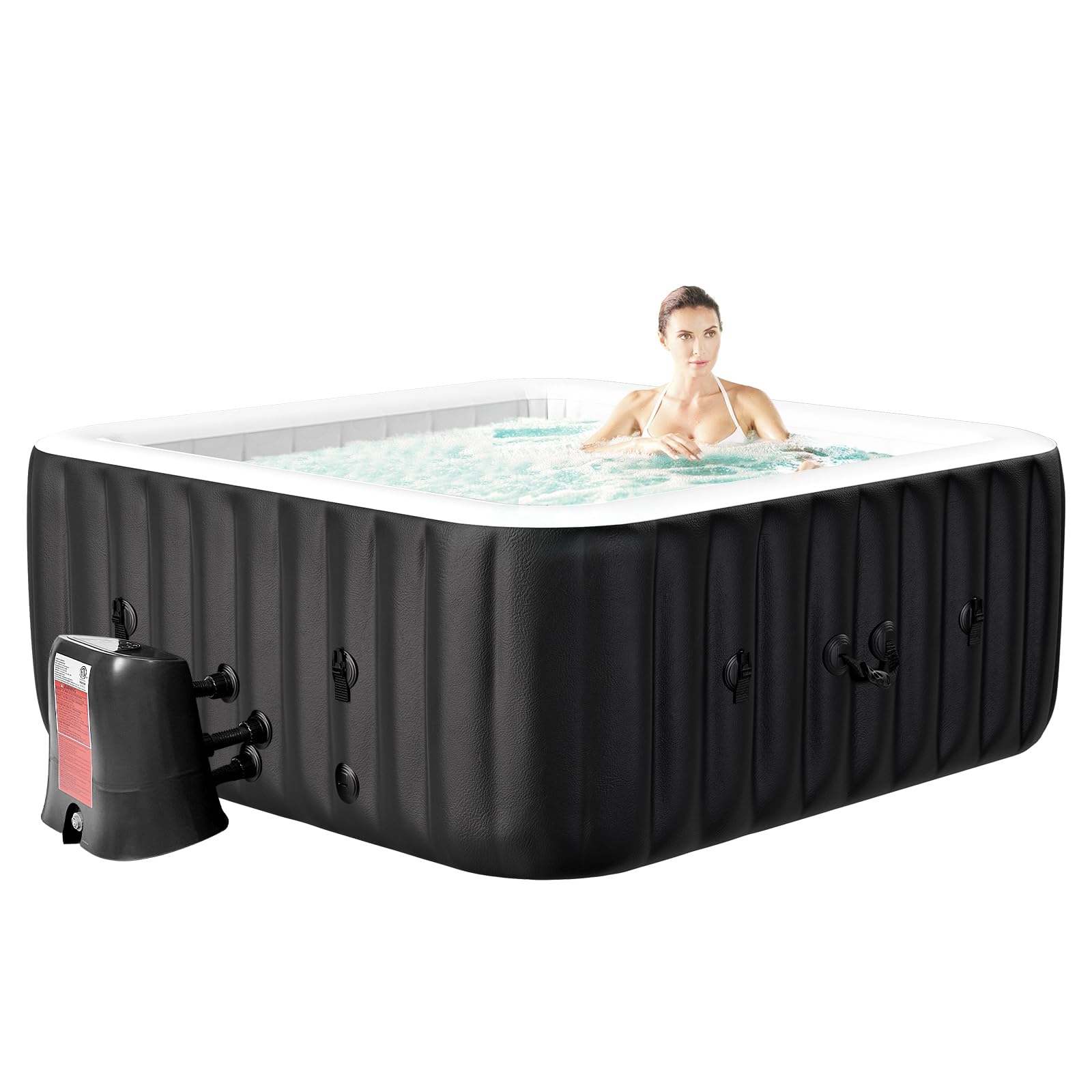 Inflatable Hot Tub, 4-6 Person Large Square Portable Blow up Hot Tub, Leak-Proof PVC Outdoor Spa with 130 Bubble Jets, Insulated Cover and Heater Pump, 73” X 73”X 25”
