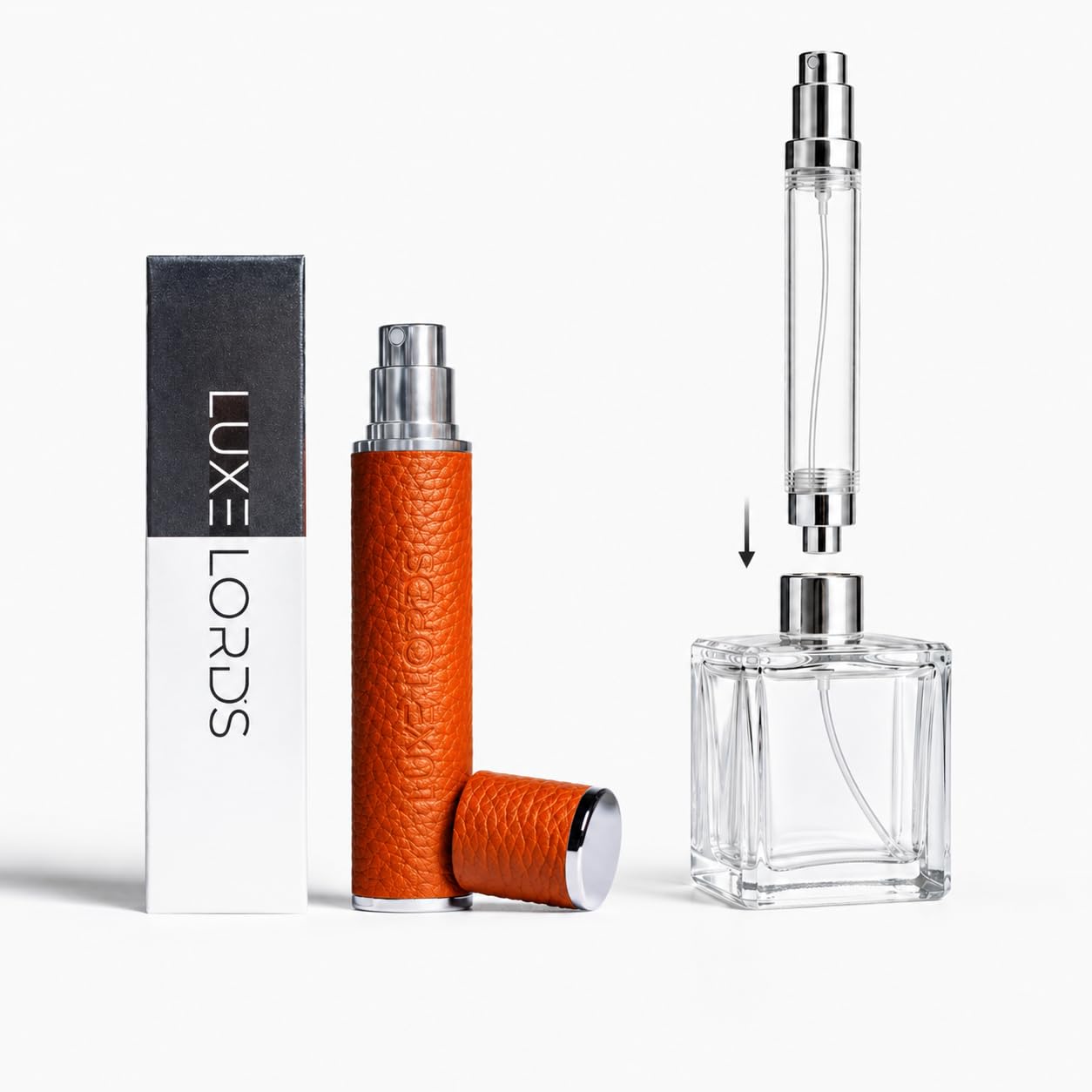 LUXE LORDS Leather Perfume Travel Refillable Atomiser, 10ml Perfume Atomiser Bottle, Portable Size Spray perfume case Luxurious Travel accessory or christmas gift (SCARLET)