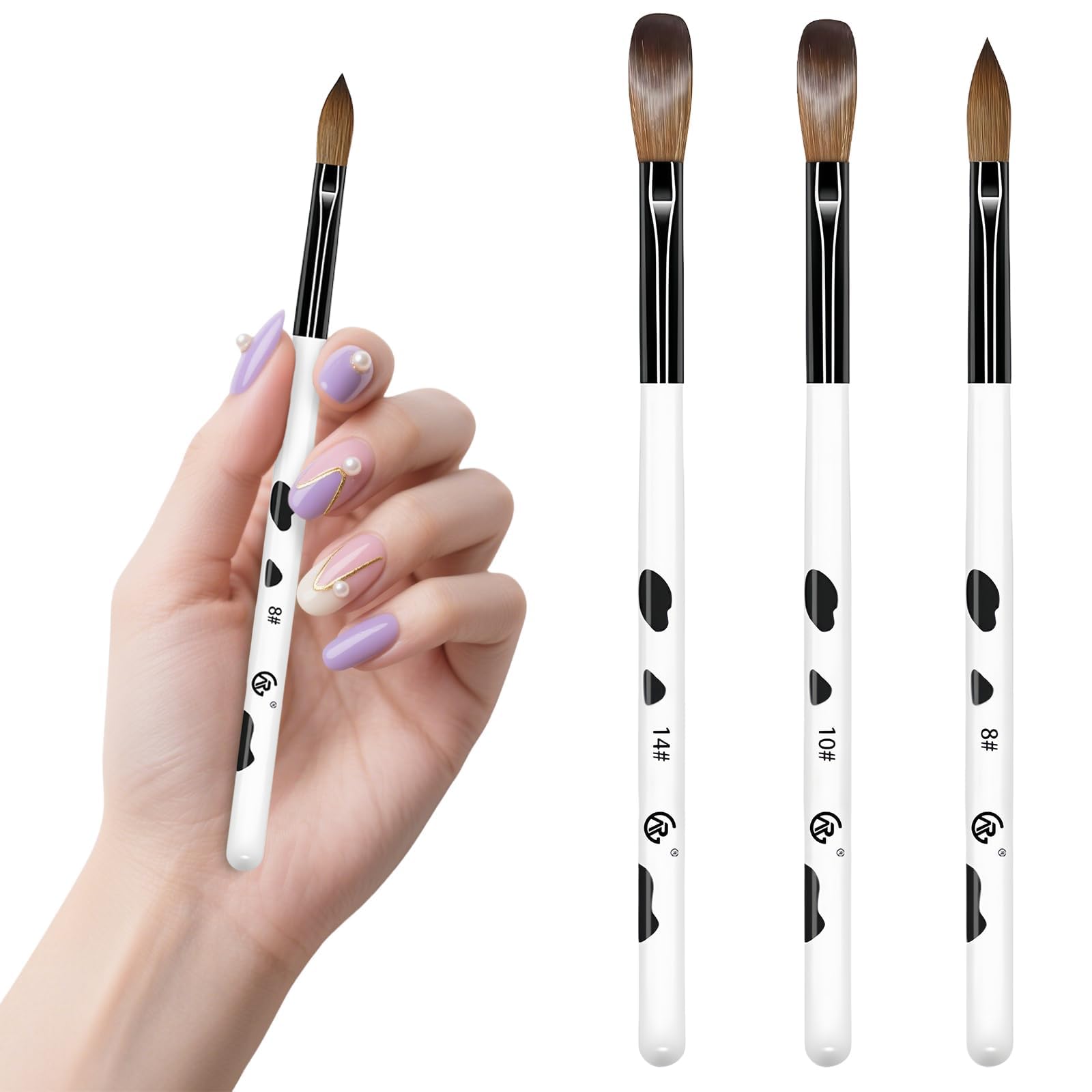 Flintronic Nagelkunstpinsel, 3 Stück UV Gel Pinsel Gelnägel, Acryl Pinsel für Nägel, Nagel Pinsel für Acrylpulver, Nailart Pinsel für Nägel Größe 8/10/14