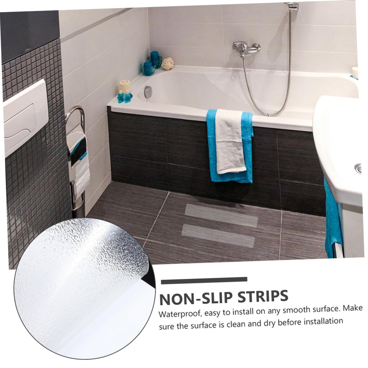 Lurrose Tiras Antideslizantes Transparentes 15x61 Cm 10 Unidades para Escalera y Ducha, Cinta de Seguridad para Suelo de Bañera y Pegatinas Antideslizantes para Ducha Material Peva