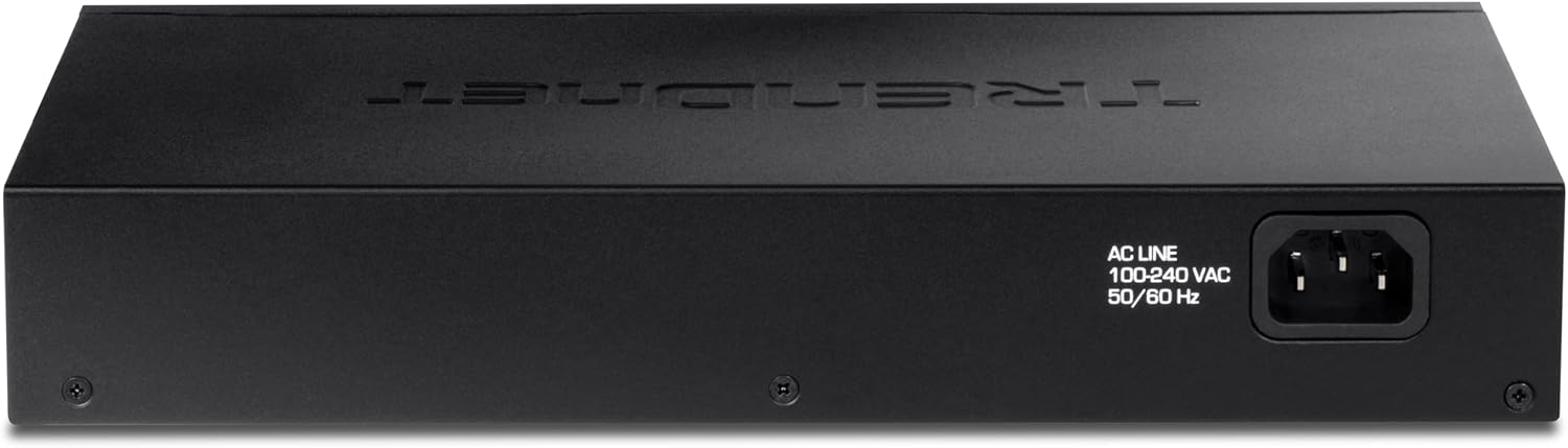 Wara view of TRENDnet TEG-S25D switch showing the AC power input