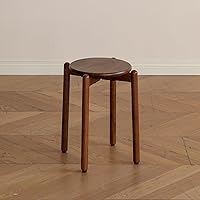 Vista 12 de Taburete redondo de madera 100% roble macizo, taburetes apilables con almohadillas antideslizantes para los pies, pequeños taburetes de tocador