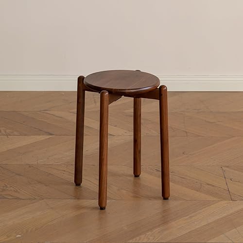 Miniatura 17 de Taburete redondo de madera 100% roble macizo, taburetes apilables con almohadillas antideslizantes para los pies, pequeños taburetes de tocador para