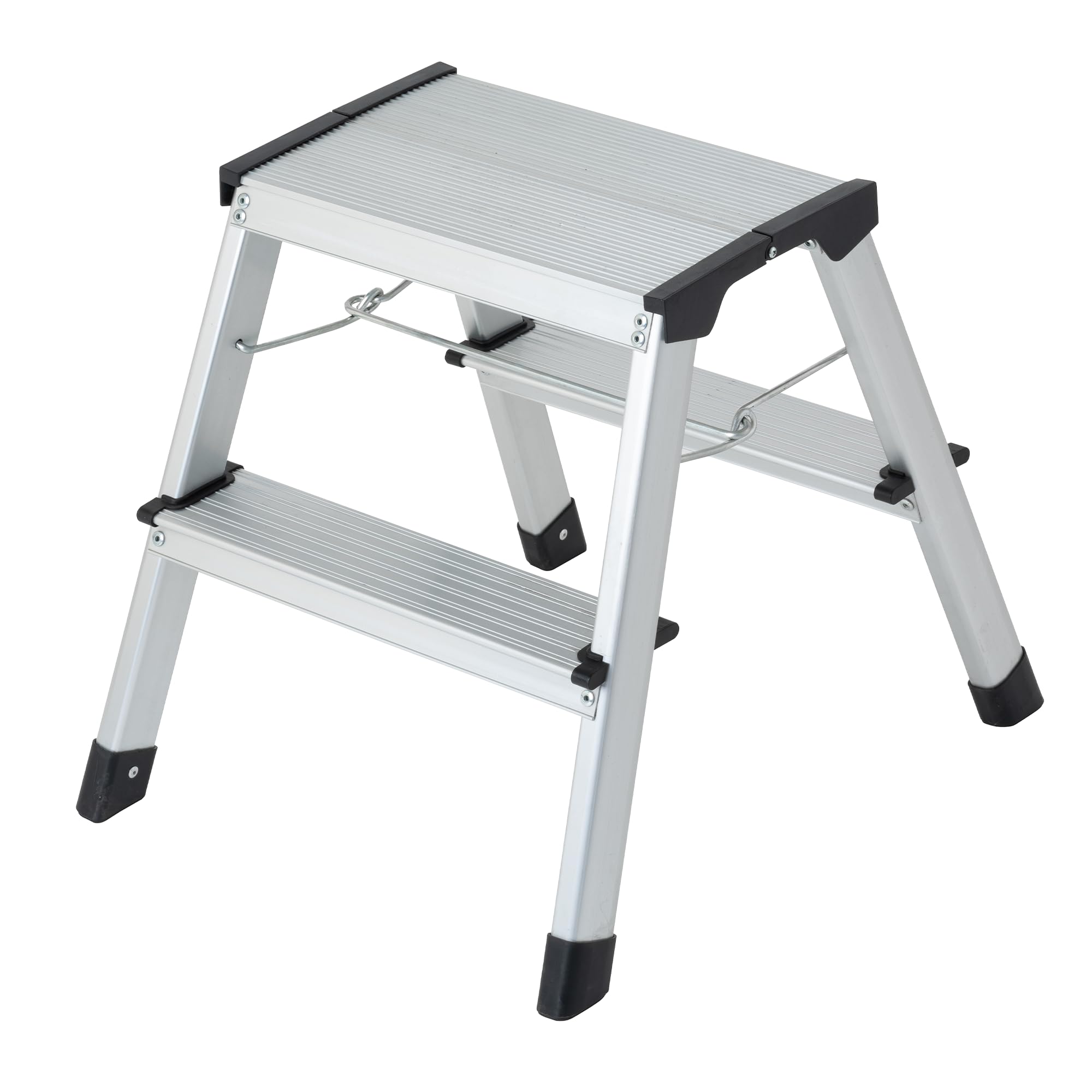 GIERRE Scaletta 2 gradini Doppia Salita 46H x 41 cm Scaletta Pieghevole con Piedini Antiscivolo Gradini da 8 Cm e Tiranti di Sicurezza Scala Alluminio Salvaspazio Perfetto per i Lavori Fai da Te