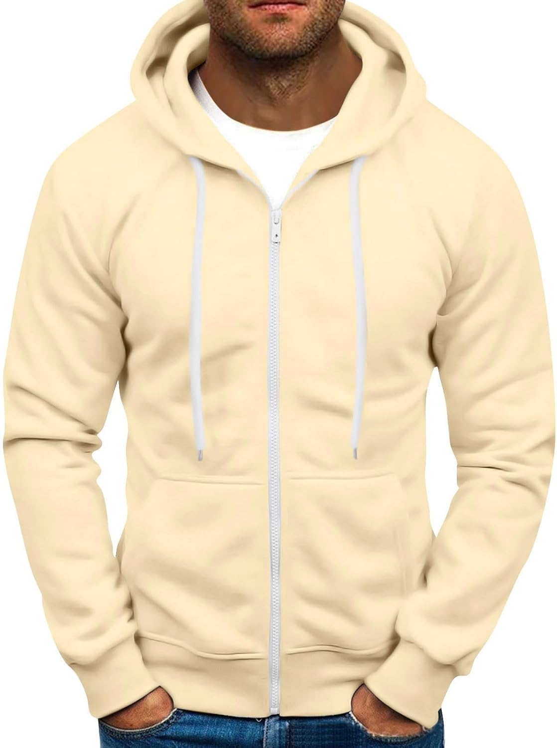 Ymosrh Men's Hoodies, Long Sleeve Zip Up Hoodie Casual Solid Color Pullover Hooded Sweatshirts, M-3XL