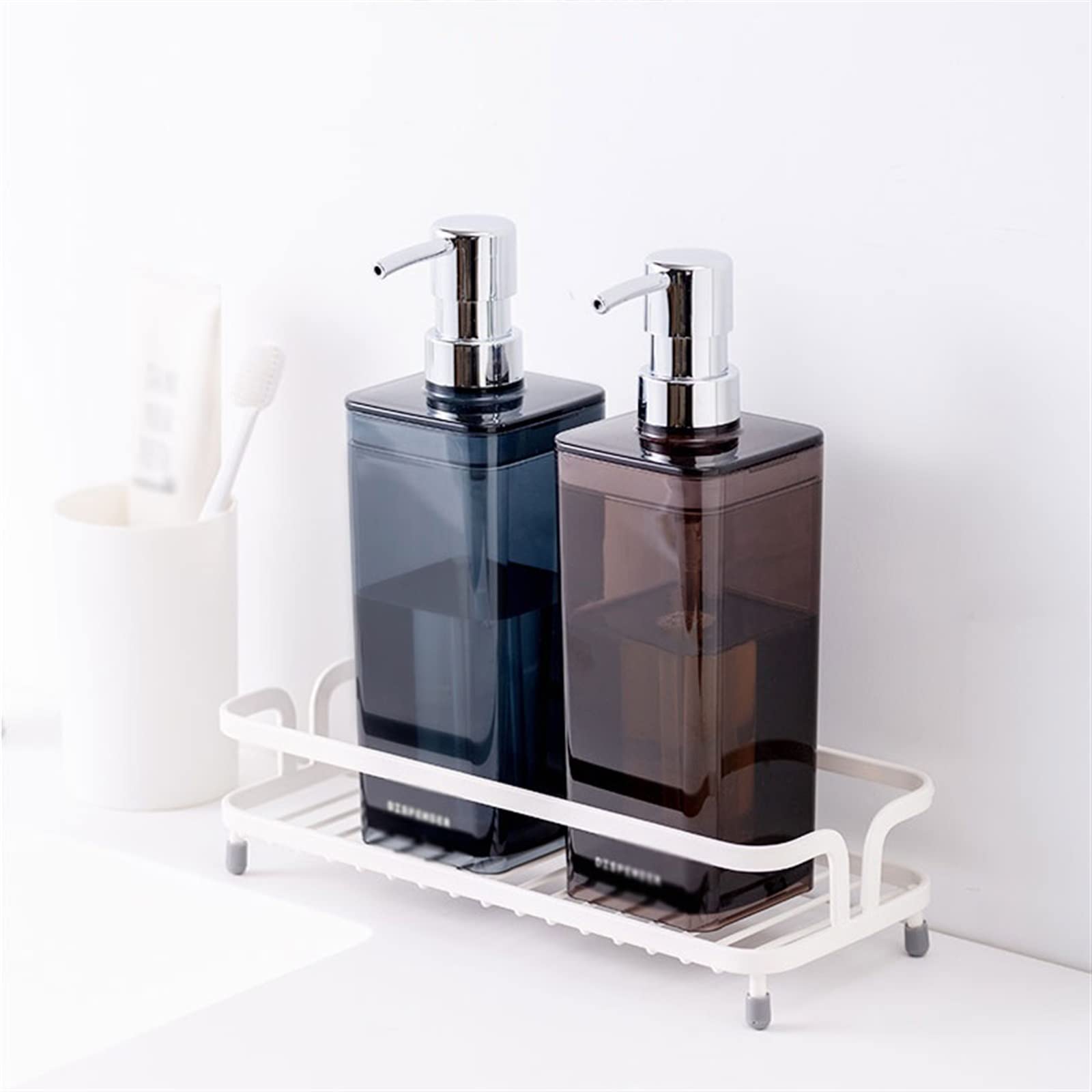 Dispenser di Sapone per Bagno, Moderno, con flacone a Doppia Apertura da 550 ml, a Pressione, per Shampoo, Doccia e Gel Doccia, Multifunzionale, per Cucina (Colore: Bruin)