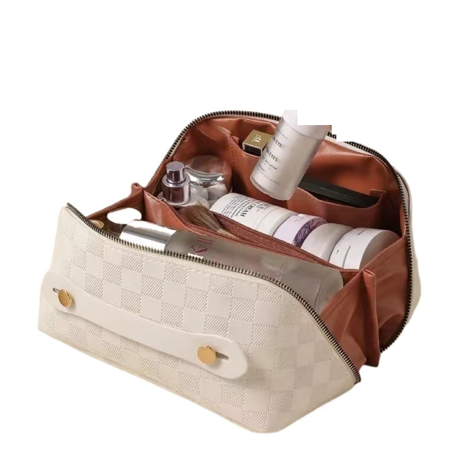 DVMSIEF Makeup Bag Leather Travel Cosmetic Bag Organizer