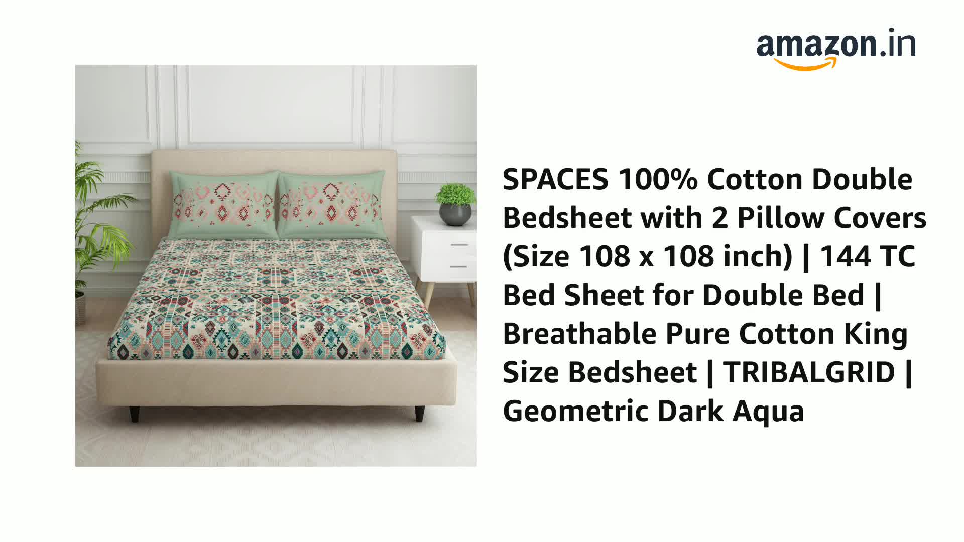 Buy SPACES 100% Cotton Double Bedsheet with 2 Pillow Covers