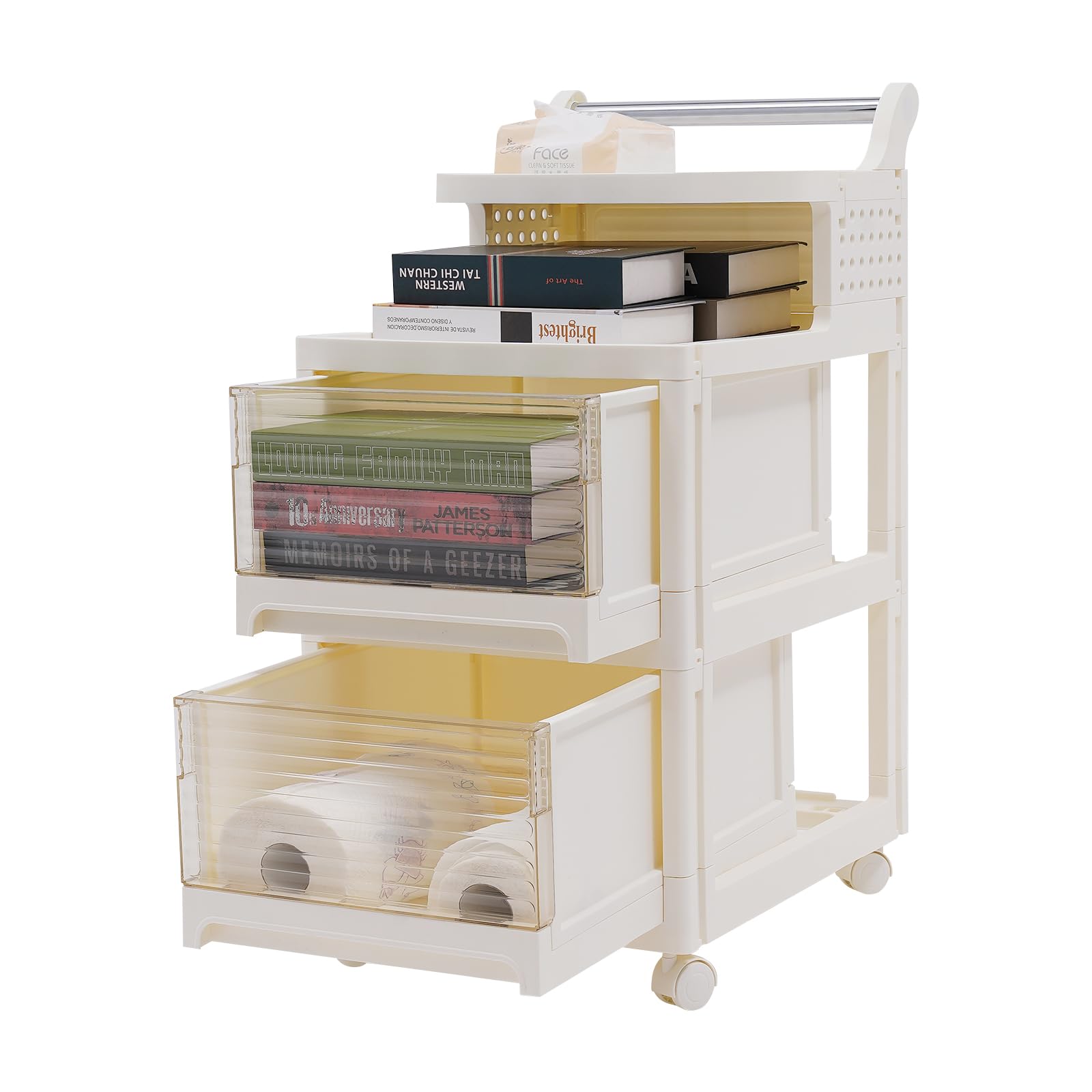 Carrello portaoggetti multifunzione con cassetti semitrasparenti, carrello da ufficio, per camera da letto, cucina, sala da pranzo, bagno, soggiorno, lavanderia, ufficio (36 x 49 x 75 cm)