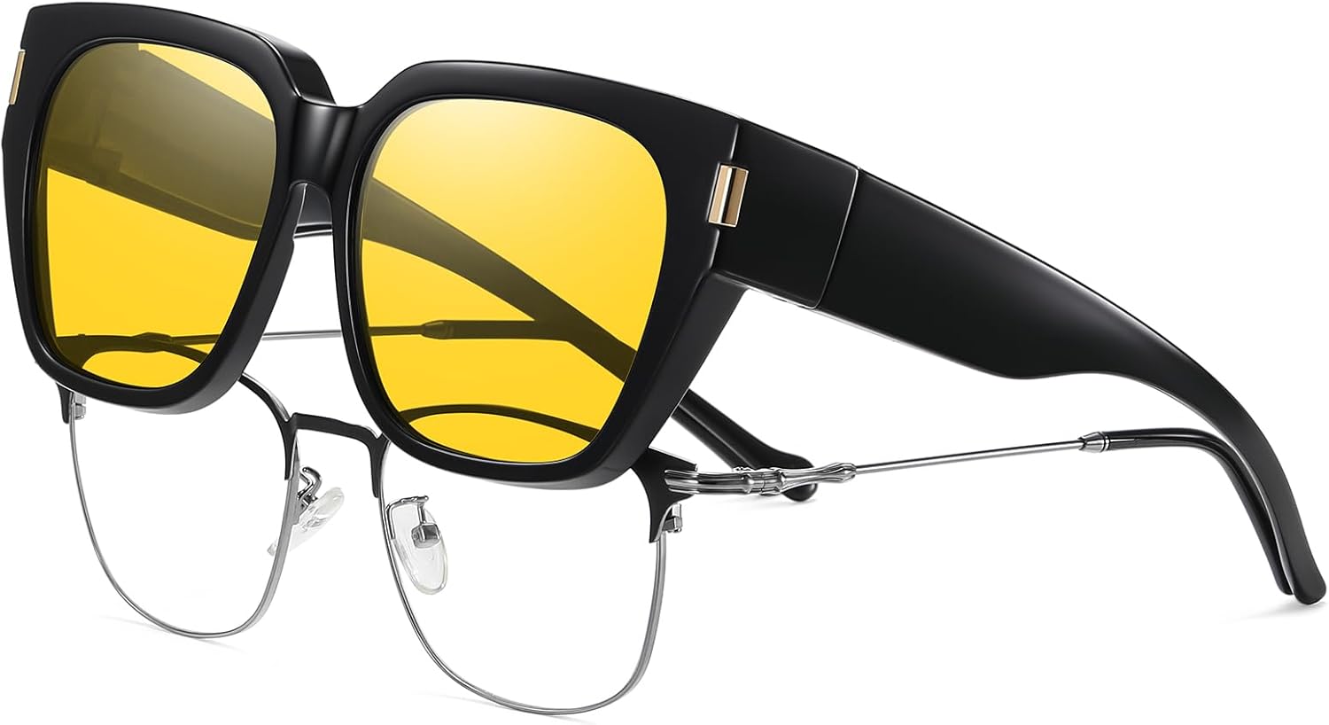 HAOLOTA Night Vision Driving Glasses for Women Fit over Eyeglasses Anti Glare Polarized Nighttime Sunglasses Yellow Lens