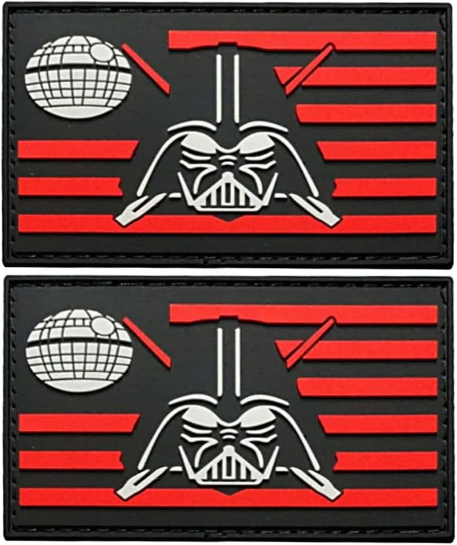 3" X 2" PVC Rubber Darth Vader Flag Morale Patch -2pc Hook Fastener Backing P485