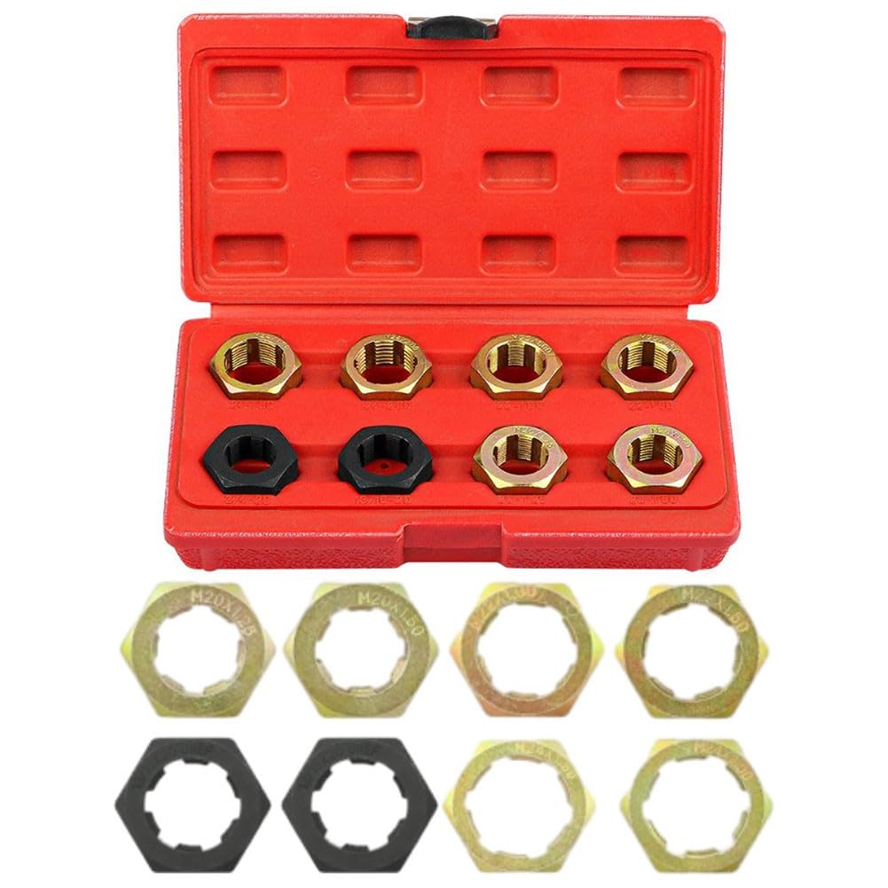 EasyByMall Set di 8 attrezzi per la rifilatura del mandrino dell'asse, kit di riparazione per filettatura metrica M20-M24 e 3/4"-13/16", set di riparazione per fustelle in lega con custodia