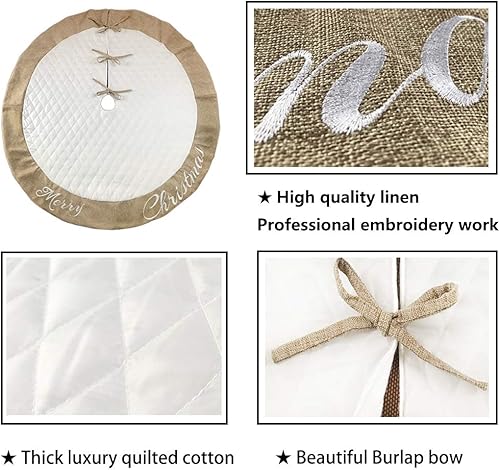 Miniatura 3 de AISENO Falda de árbol de Navidad de 48 pulgadas, algodón acolchado de lujo blanco grueso con decoración de arpillera para decoración de falda de