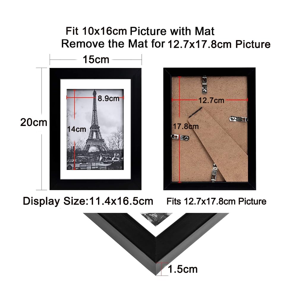 Arabest Picture Frame Set of 10, 5x7 Inch Picture Frames, Display Pictures 4x6 Inch with Mat or 5x7 Inch Without Mat, Multi Photo Frames Collage for Wall or Tabletop Display (Black)