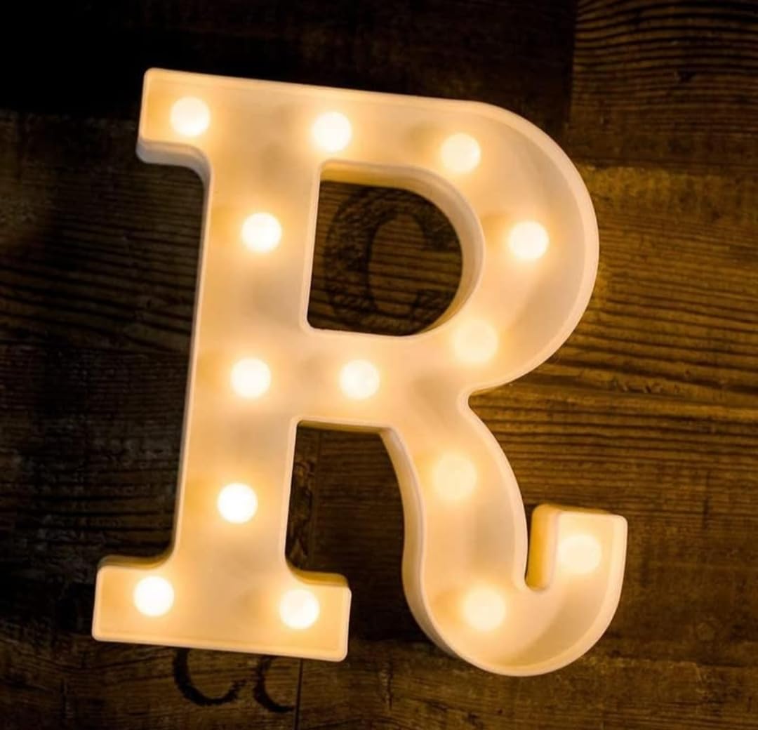 Party Balloon LED Marquee Letter and Number Lights Sign Light Up Alphabet Letters for Wedding Birthday Party Christmas Home Bar Decoration; Warm White (Letter R)
