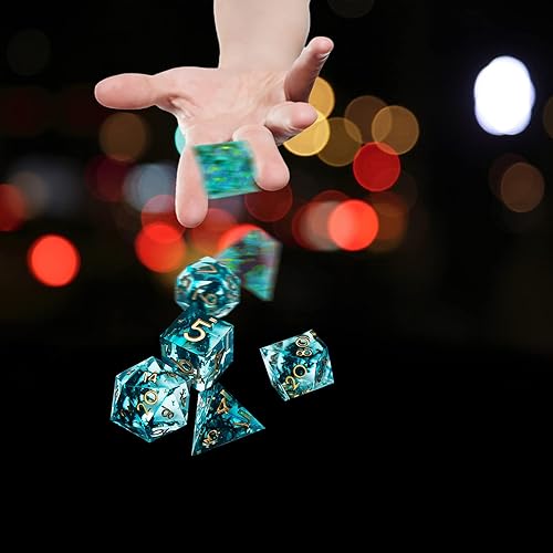 Miniatura 6 de DND - Juego de dados de borde afilado, 7 piezas de dados poliédricos DND con exquisito embalaje de caja de hoja, ideal para juegos de rol y juegos