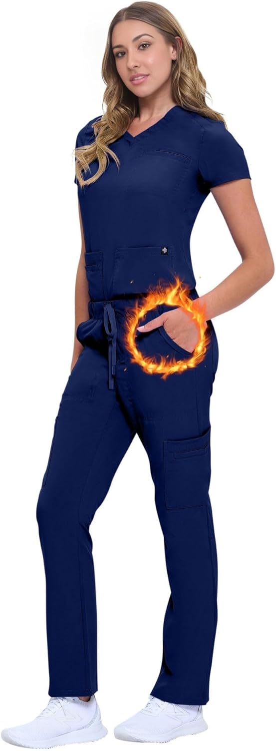 Women's 11 Pocket Cargo Scrub Set - Cool Stretch Lightweight Medical Scrub Set for Nurses & Healthcare