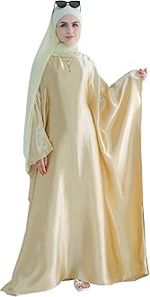 Abaya Muslim Dress Women Satin Prayer Dress Batwing Long Sleeve Middle East Arabian Robe with Hijab