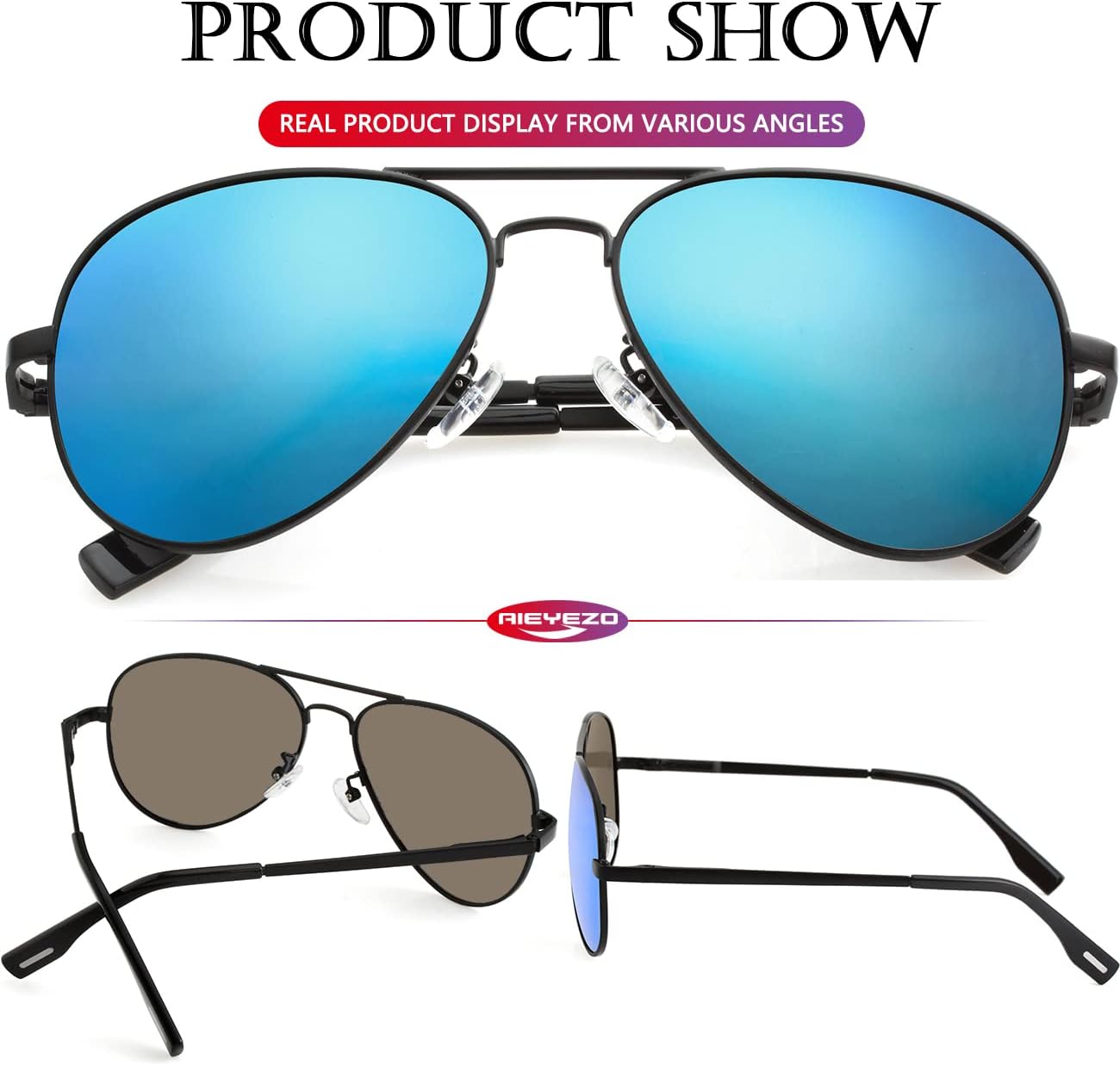 AIEYEZO Classic Aviator Polarized Sunglasses for Men Women Spring Hinge Metal Frame UV400 Protection - Image 6