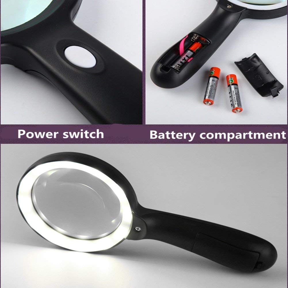 Lupen, LED-Lupe, 10-fache HD-Linse mit 12 Lampen, Hand-Leselupe für alte Männer, für Wartungsinspektion, Handarbeiten, Reparatur, Hobbyhandwerk, Verstärkung, Stabilisierung der Freundschaft