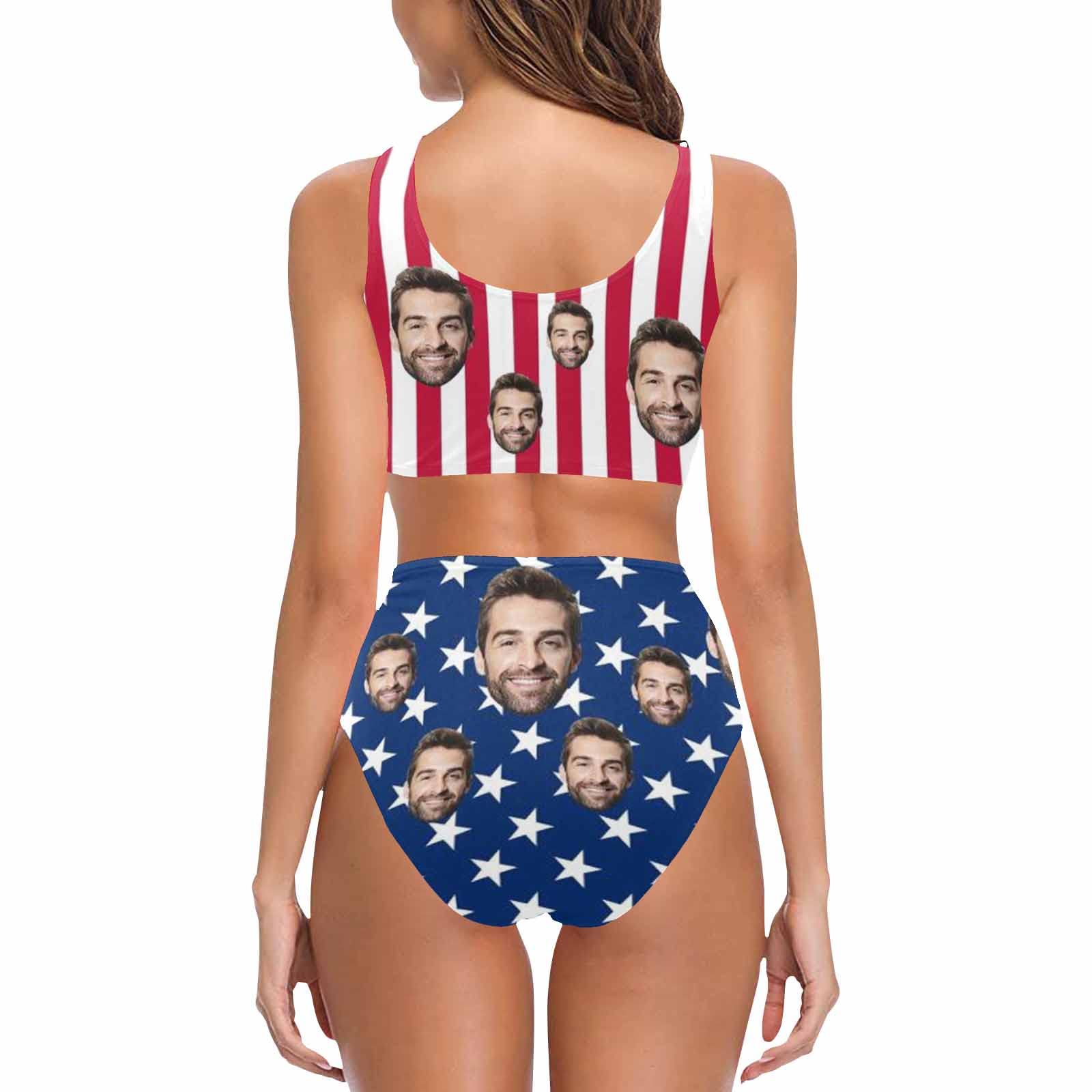 Custom Bikini Tank Top Swim Suit American Flag Swimwear Bathing Swimsuit 2XL