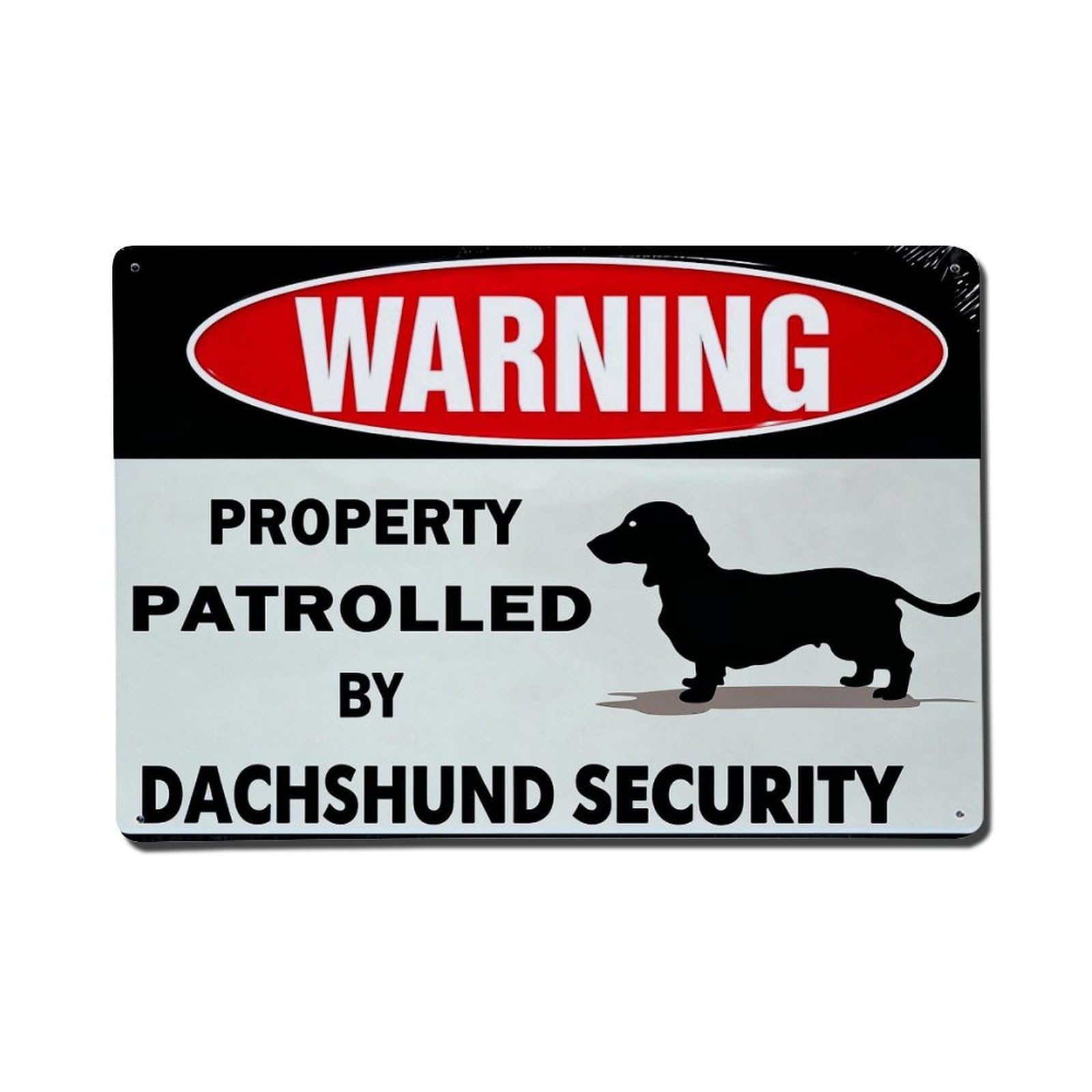 Warning Property Patrolled By Dachshund Security Retro Metal Tin Sign, Vintage Metal Poster for Home, Gaming Room, Studio Workshop,Bar,Garage Wall Art Decor 8x12 Inch