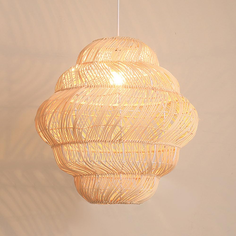 LYMSXAZOU Natural Rattan Chandelier Light Industrial Metal Pendant Large Wicker Shade Farmhouse Basket Hanging Lantern Lighting For Dining Room, Kitchen Island, Entryway