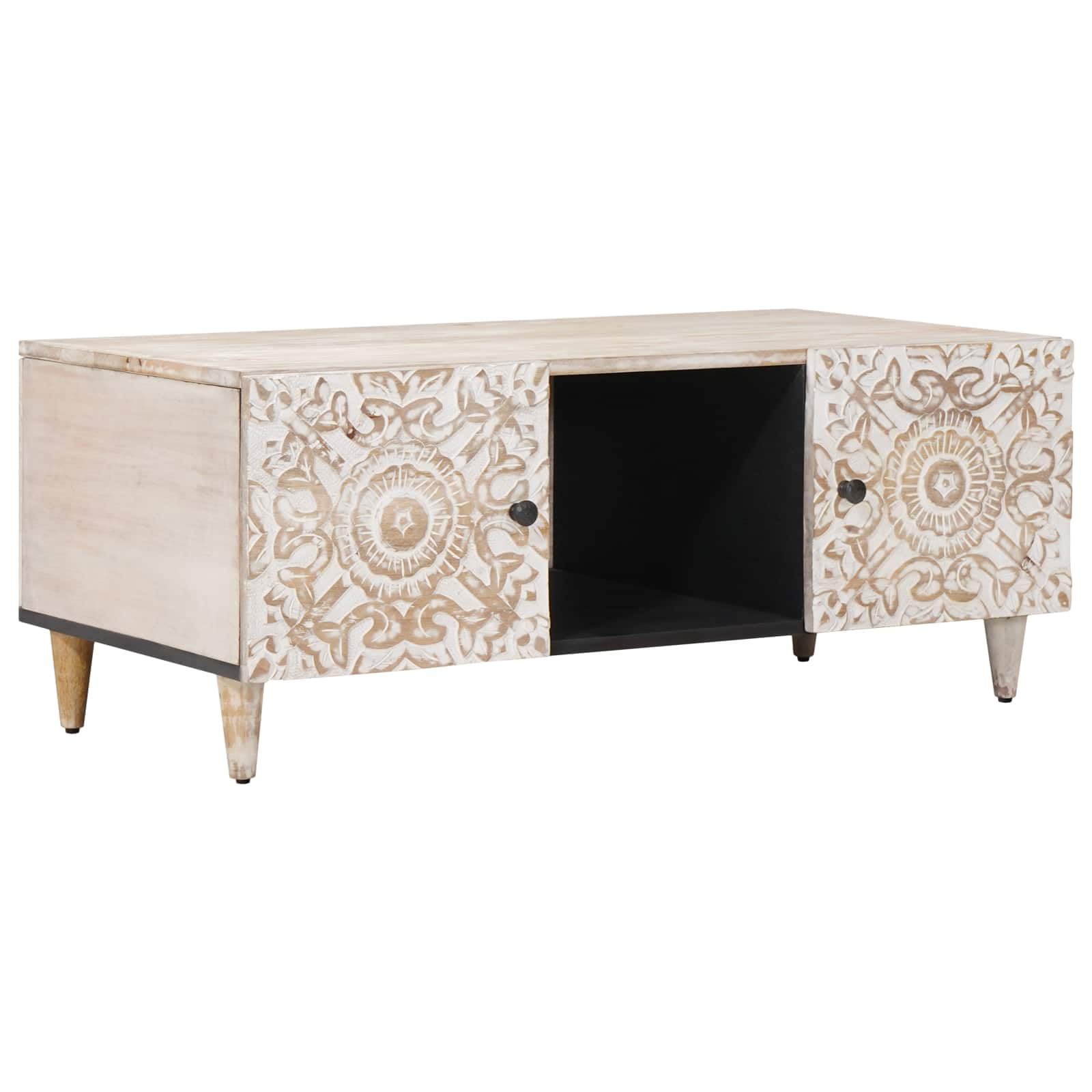 Table basse en bois de mangue massif blanc design moderne