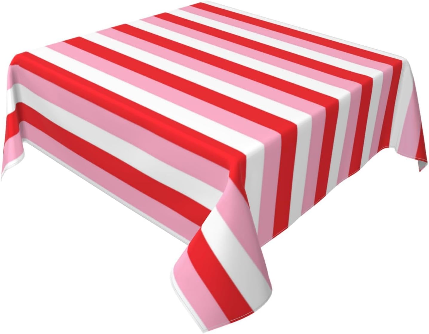 Square Tablecloth Red, Pink and White Stripes Table Cover Washable Table Cloths for Kitchen Dinning Party Tabletop Modern Decoration 60 x 60inch
