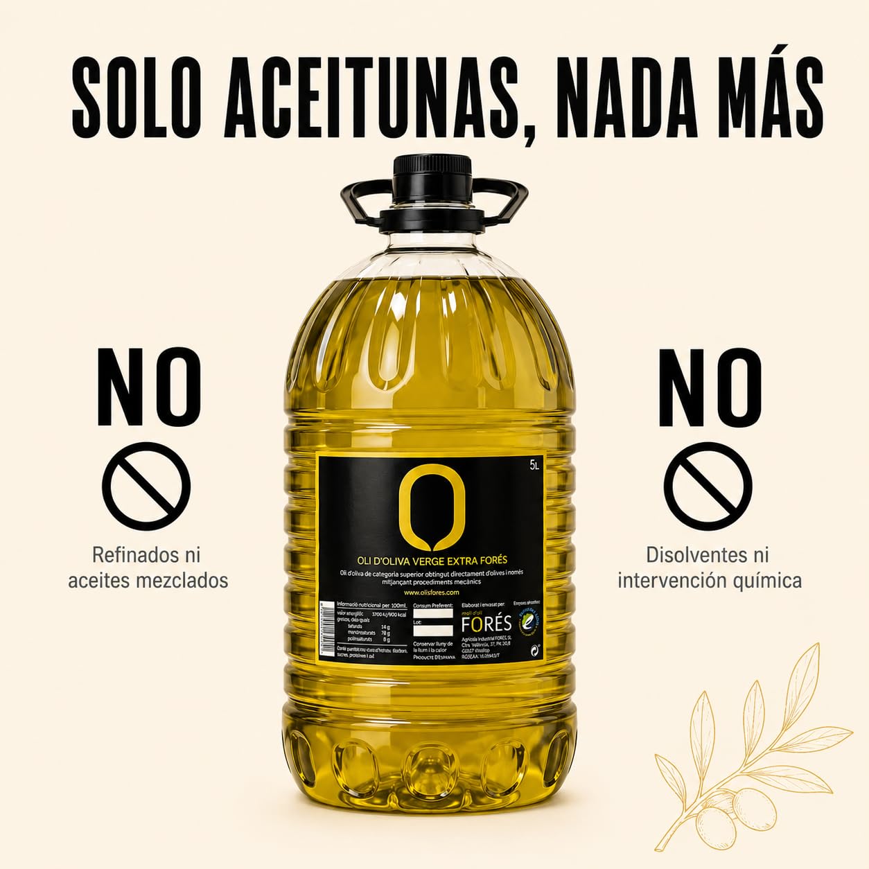 FORÉS | Aceite de Oliva Virgen Extra 5L | AOVE Gourmet Garrafa PET | Extracción en Frío | Sabor Frutado Verde con Amargor y Picante | Reserva de la Biosfera UNESCO Terres de l’Ebre