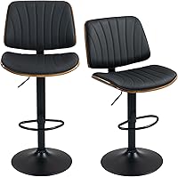 Vista 11 de ECOTOUGE Juego de 4 taburetes de bar, taburetes de bar ajustables para isla de cocina con respaldo y asiento de cuero, taburetes de bar giratorios